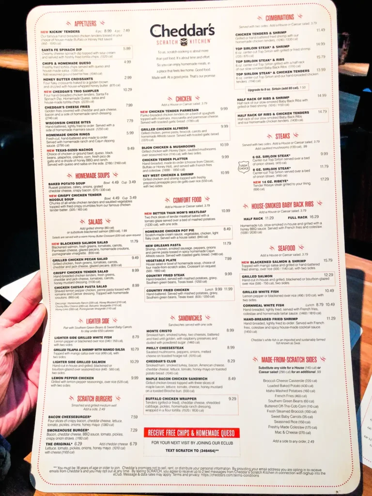 Cheddar’s Menu USA Prices 2026: Full Updated Menu With Prices