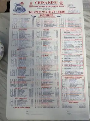 China King Menu with Prices 2026