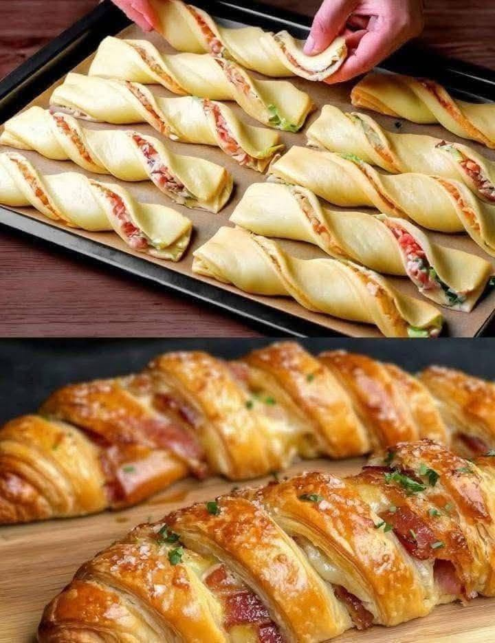 Twisted Ham & Cheese Puff Pastry Croissants