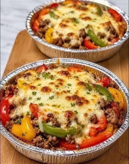 Cheesy Ground Beef & Bell Pepper Bake