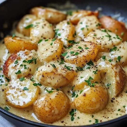 Creamy Garlic Sauce Baby Potatoes