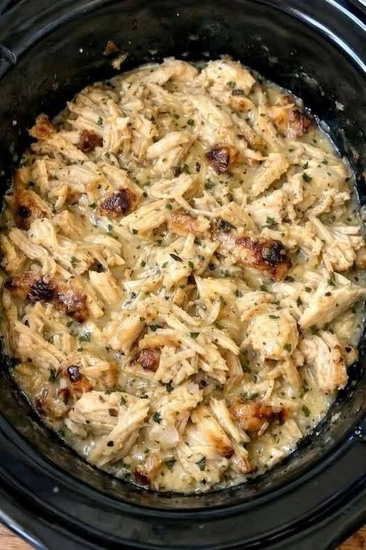 Slow Cooker Garlic Parmesan Shredded Chicken