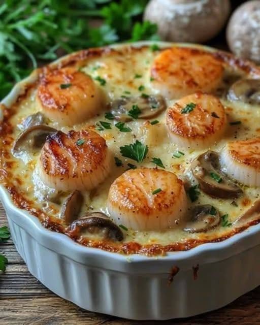 Creamy Scallop & Mushroom Gratin