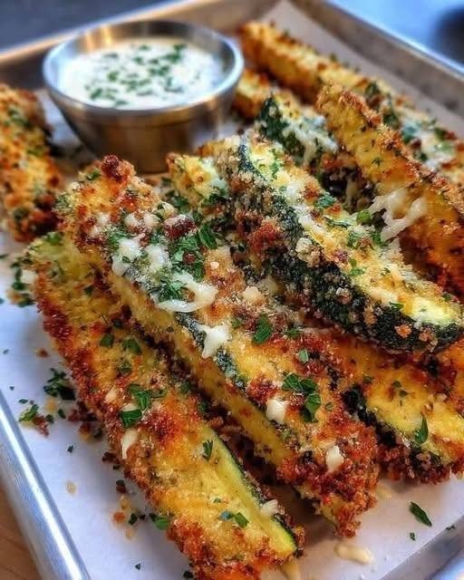 Crispy Parmesan Garlic Zucchini Fries