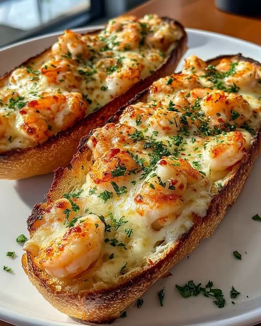 Cheesy Garlic Shrimp Toasts