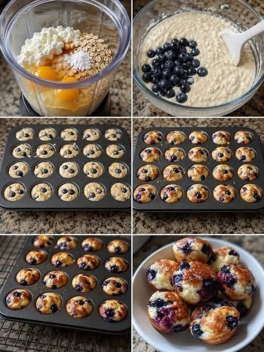 Healthy Blueberry Cottage Cheese Oat Mini Muffins