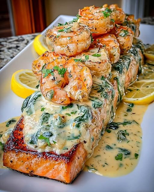 Creamy Tuscan Shrimp Stuffed Salmon