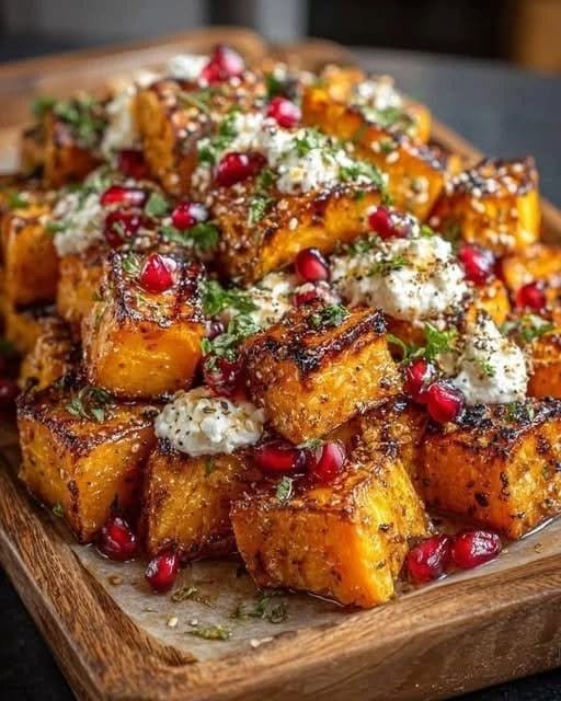 Roasted Butternut Squash with Goat Cheese & Pomegranate