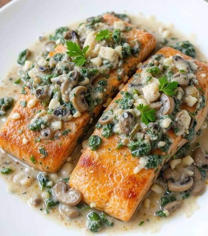 Creamy Garlic Salmon with Mushrooms & Spinach