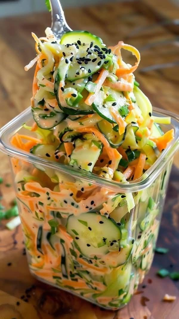Creamy Asian Cucumber Carrot Slaw