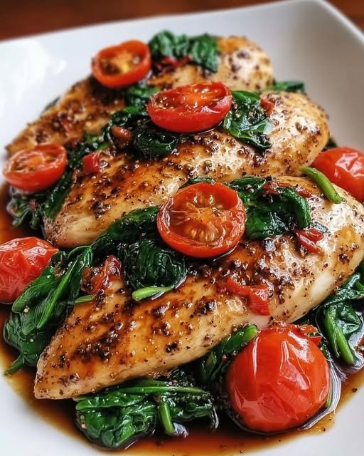Mediterranean Garlic Chicken with Spinach & Tomatoes