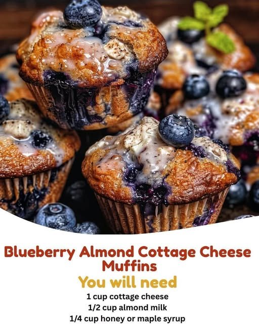Blueberry Almond Cottage Cheese Muffins