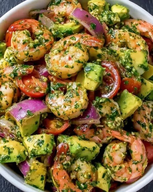 Mediterranean Garlic Shrimp & Avocado Salad