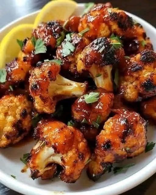 Sticky Honey Garlic Roasted Cauliflower Bites