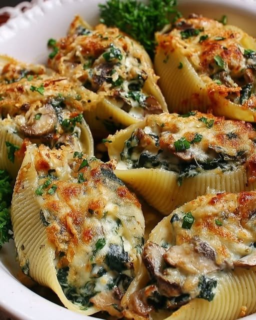 Artichoke, Spinach, and Wild Mushroom Stuffed Shells