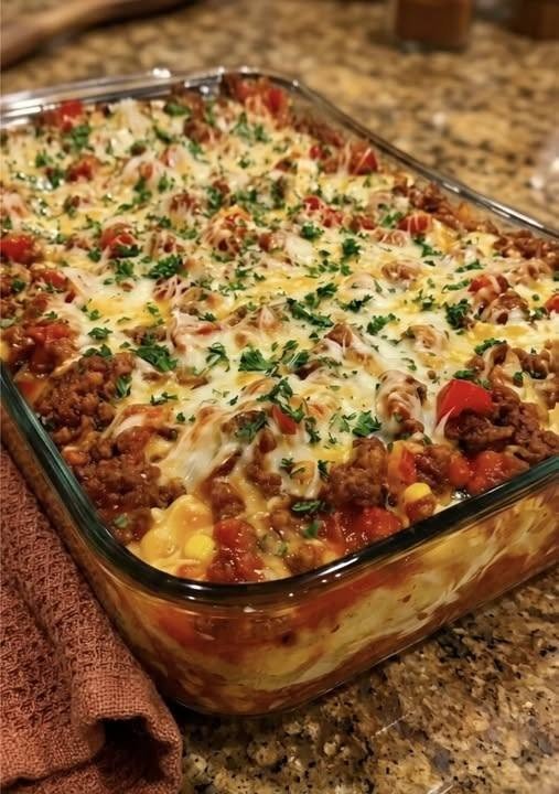 Cheesy Loaded Beef & Corn Casserole