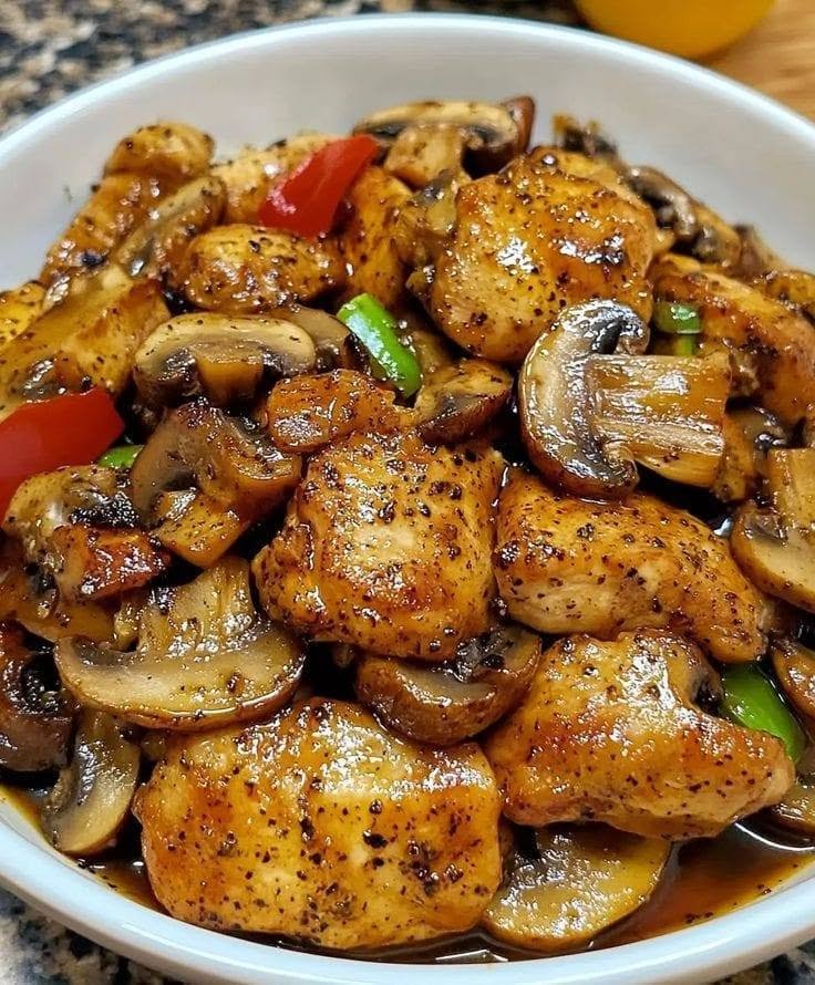 Garlic Black Pepper Chicken with Mushrooms