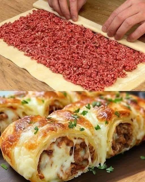 Cheesy Stuffed Beef Roll Bake