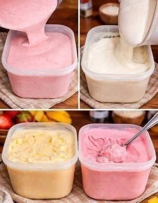 Homemade No-Churn Vanilla & Strawberry Ice Cream