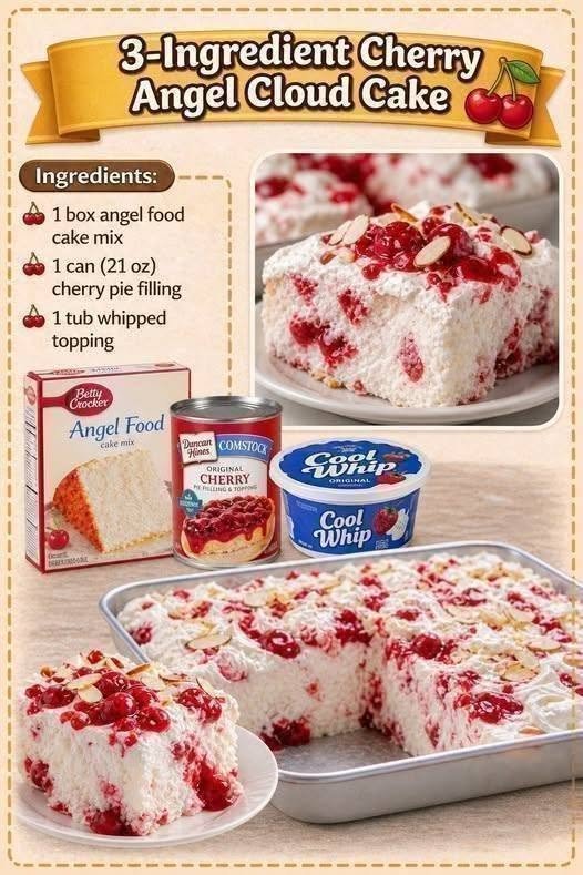 3-Ingredient Cherry Angel Cloud Cake