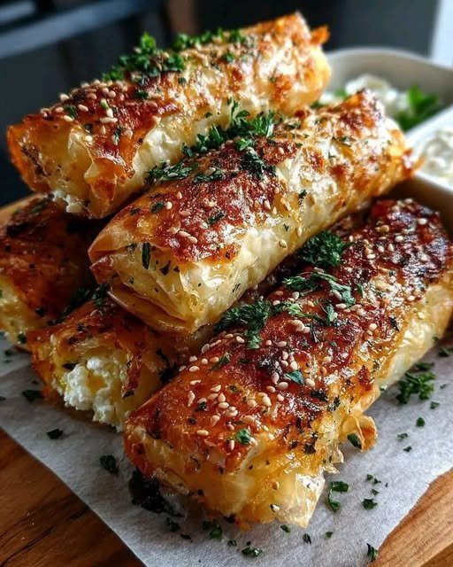 Crispy Baked Feta Rolls with Garlic Honey