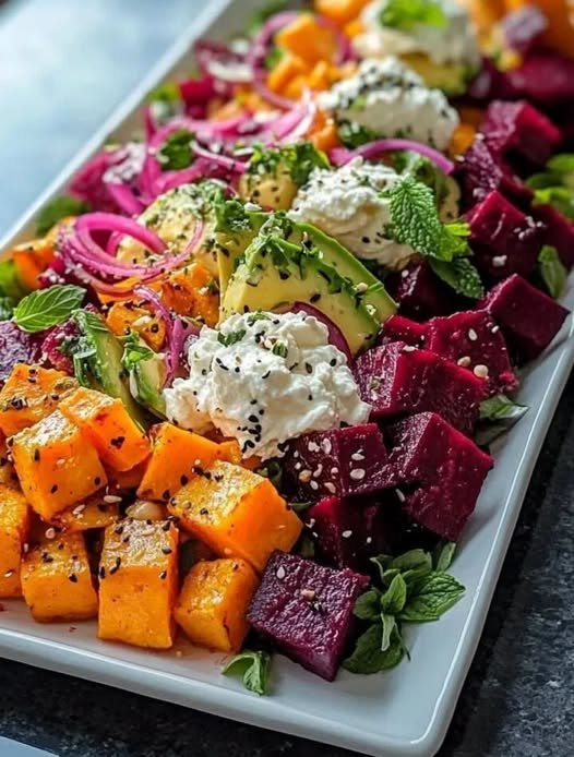 Roasted Beet, Sweet Potato & Avocado Salad