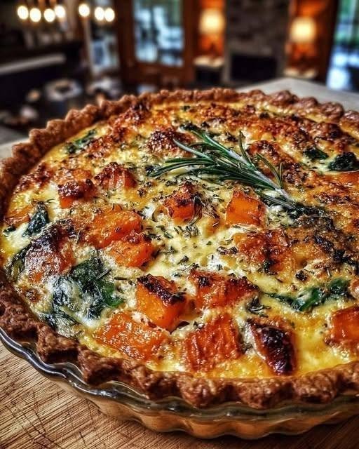 Layered Sweet Potato & Pumpkin Pot Pie with Whipped Garlic Feta & Spicy Pecan Crust