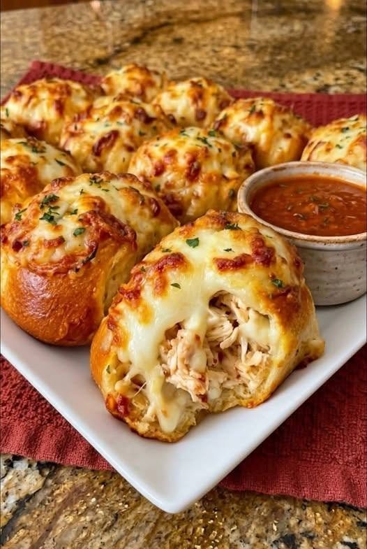 Cheesy Shredded Chicken Garlic Bombs