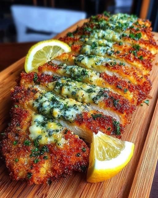 Crispy Baked Hot Honey Lemon Feta Chicken Cutlets with Herb Crust