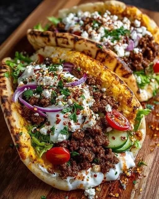 Mediterranean Ground Beef Gyro Flatbreads