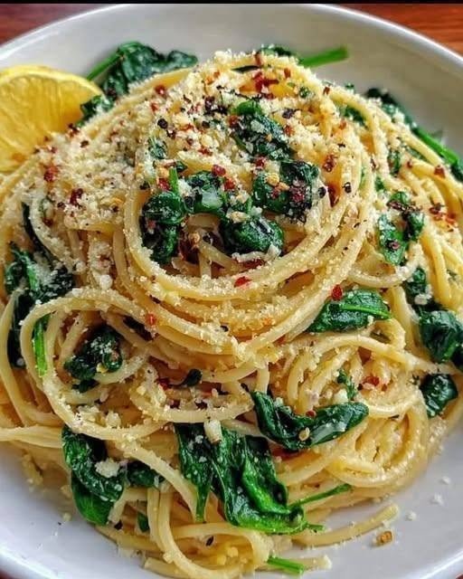 Lemon Garlic Spinach Spaghetti