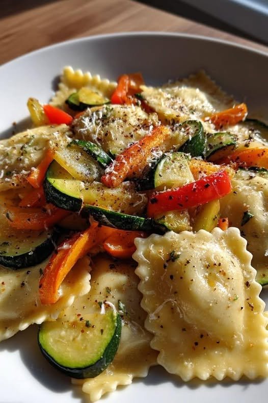 Cheese Ravioli with Garlic Butter Veggies