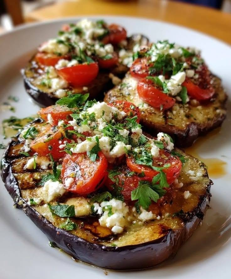 Grilled Eggplant with Tomato Feta