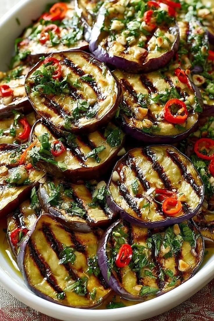 Grilled Eggplant with Garlic Herb Dressing