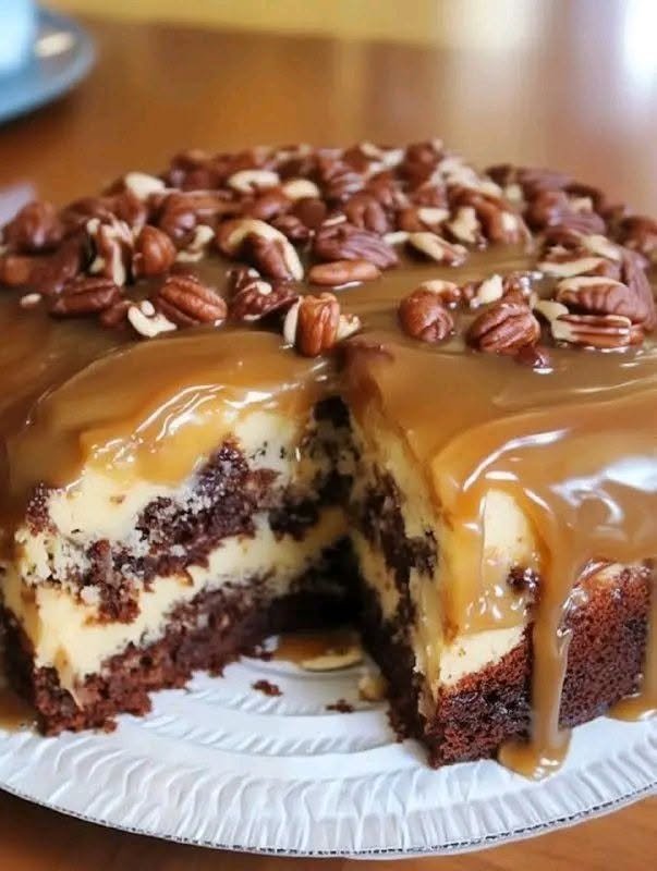 Chocolate Turtle Cheesecake Cake
