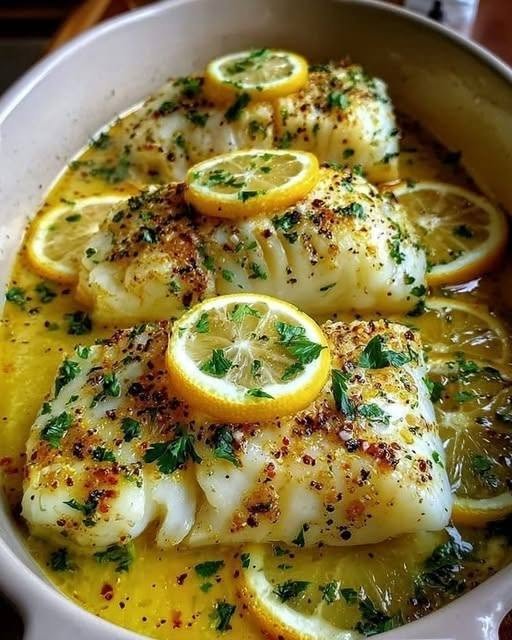 Baked Lemon-Garlic Cod with Butter Sauce