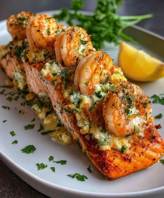 Garlic Butter Shrimp Stuffed Salmon