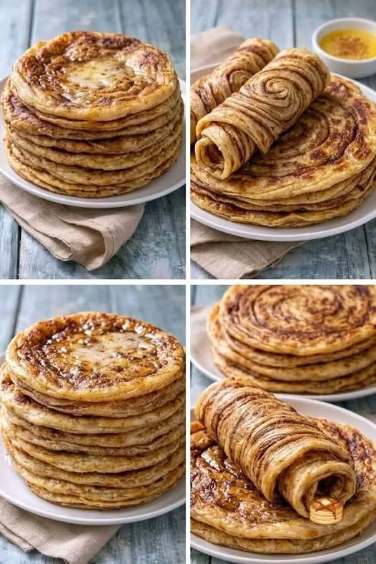 Flaky Cinnamon Swirl Pancakes (Layered Cinnamon Flatbreads)