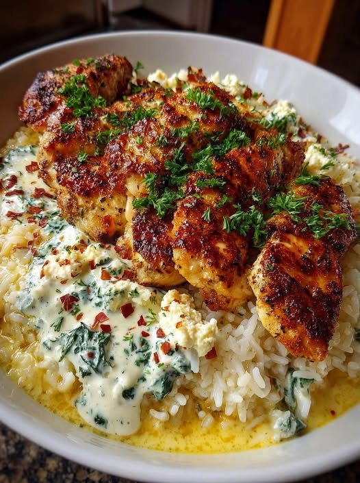 Cajun Garlic Chicken with Creamy Spinach Rice