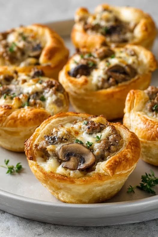 Sausage & Mushroom Puff Pastry Cups