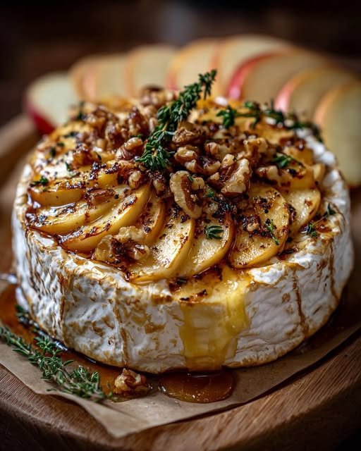 Golden Baked Brie with Caramelized Apples and Thyme