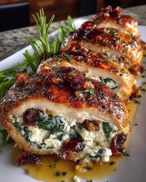 Cranberry & Arugula Stuffed Chicken Breasts with Goat Cheese