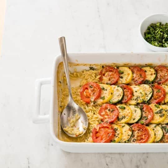 Baked Orzo with Tomatoes, Zucchini, and Basil